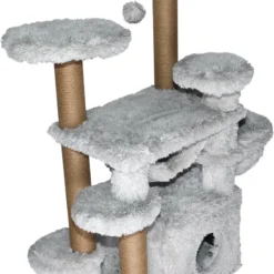 Topmast Krabpaal Fluffy Tokyo – Grijs – 108 X 65 X 129 Cm – Krabpaal Voor Grote Katten En Zware Katten – Met Kattenhuis En Hangmat – Stevig Sisal Touw