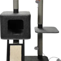 Krabpaal Kat Donkergrijs – Kattenspeeltjes – Krabpalen – 58 X 40 X 110 Cm – 3 Verdiepingen – Sisal Touw – Kattenboom