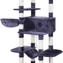 MIRA Home – Krabpaal Voor Katten – Kattenboom – Pluche/Sisal – Rookgrijs/Wit – 50x50x164