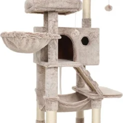 Rootz Krabpaal – Krabpaal – Kattentoren – Kattenkrabpaal – Krabpaal Met Zachte Hoes – Krabpaal Met Speelgoed – Lichtbruin – 49 X 49 X 135 Cm