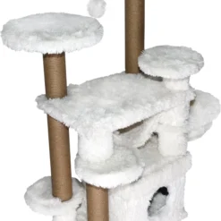 Topmast Krabpaal Fluffy Tokyo – Wit – 108 X 65 X 129 Cm – Krabpaal Voor Grote Katten En Zware Katten – Met Kattenhuis En Hangmat – Stevig Sisal Touw