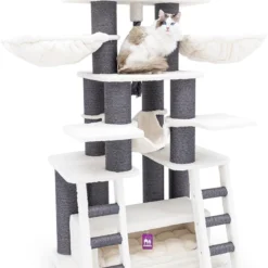 Petrebels Skybox 187 Krabpaal – Off-White – 187 Cm – XXL Krabpaal Voor Grote Katten