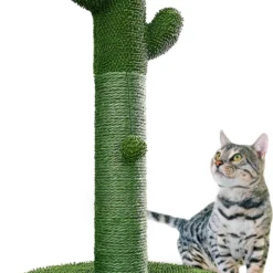 Gopets Krabpaal Katten – Cactus Krabpaal Sisal – Krabplank Modern Design – Natuurlijk Krabmeubel Met Speeltje – 65cm