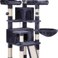 Rootz Krabpaal – Krabpaal – 6 Niveaus – Hangmat – Grot – Rookgrijs – 54 X 50 X 168 Cm