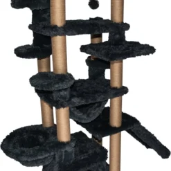 Topmast Krabpaal Fluffy Malta – Zwart – 166 X 65 X 173 Cm – Krabpaal Voor Grote Katten En Zware Katten – Met Kattenhuis En Hangmat – Stevig Sisal Touw