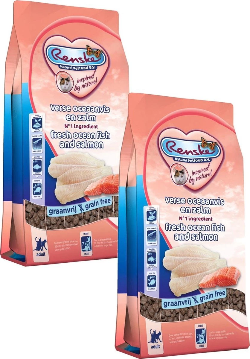 Renske Kat Adult Maxi Verse Zeevis&Zalm โ Kattenvoer โ 2 X 1.5 Kg