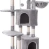 Cozy Living Krabpaal – Kattenboom – 2 Grotten – Stevige Kattenboom – 120 Cm – Lichtgrijs