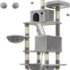 Rootz Krabpaal – Krabpaal – Kat Klimboom – Cat Activity Tree – Kattenspeelboom – Moderne Krabpaal – Krabpaalhuis – Spaanplaat – Pluche – Sisal – Lichtgrijs – 55 X 45 X 168 Cm (L X B X H)