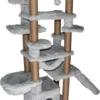 Topmast Krabpaal Fluffy Malta – Grijs – 166 X 65 X 173 Cm – Krabpaal Voor Grote Katten En Zware Katten – Met Kattenhuis En Hangmat – Stevig Sisal Touw