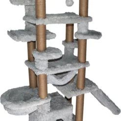 Topmast Krabpaal Fluffy Malta – Grijs – 166 X 65 X 173 Cm – Krabpaal Voor Grote Katten En Zware Katten – Met Kattenhuis En Hangmat – Stevig Sisal Touw