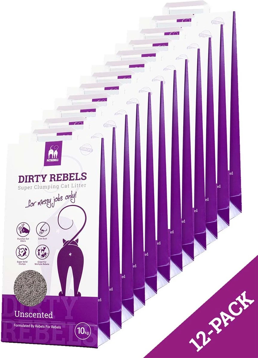 Dirty Rebels Kattenbakvulling GEURLOOS β 12-pack (12Γ10 L) β Extreem Snel Klontvormend