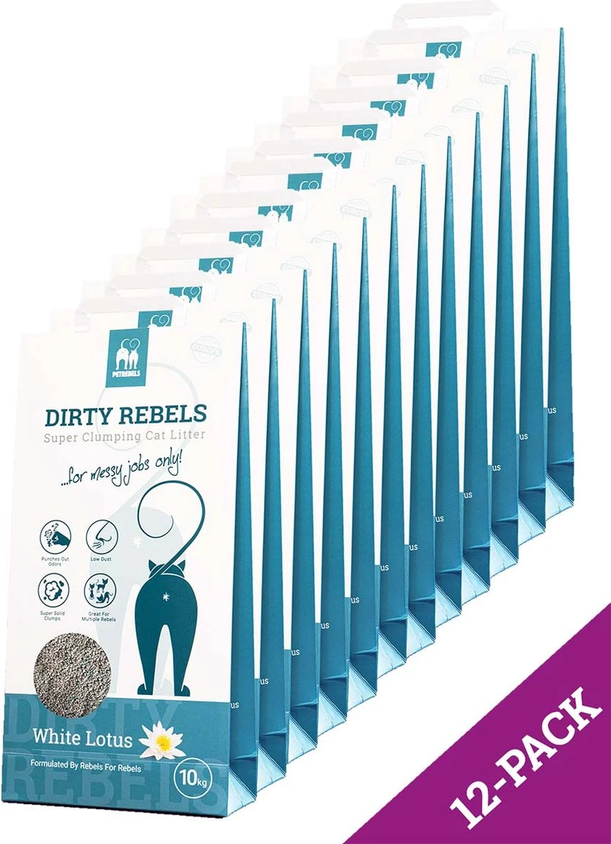 Dirty Rebels Kattenbakvulling WHITE LOTUS โ 12-pack (12ร10 L) โ Extreem Snel Klontvormend