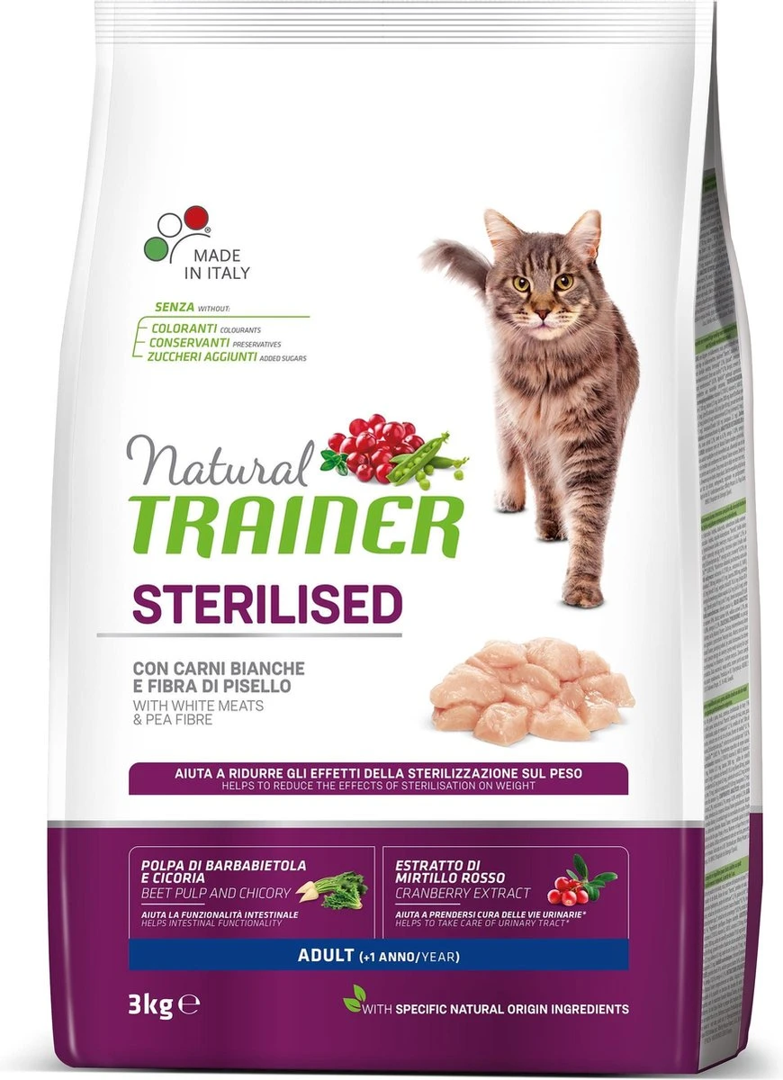 Natural Trainer – Cat Sterilised White Meat – Kattenvoer – 3 Kg