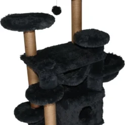 Topmast Krabpaal Fluffy Tokyo – Zwart – 108 X 65 X 129 Cm – Krabpaal Voor Grote Katten En Zware Katten – Met Kattenhuis En Hangmat – Stevig Sisal Touw