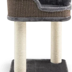 COSTWAY Krabpaal Klein, Kattenboom Met Grote Pluche Zitting, Kattenkrabpaal Hout, Kattenmeubel, Klimboom, Activiteitenboom, Speelboom, Natuursisaltoren Met Krabpalen (grijs))