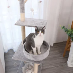 Hoopet Krabpaal – Krappaal Voor Zware Katten – Met Speeltjes – 125cm Hoogte – Grijs