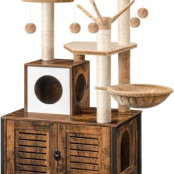 Katten Krabpaal – Speeltoren Voor Katten – 132 Cm Hoogte – Bruin – Speelpaal Voor Katten