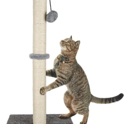 Awefrank Krabpaal, 74cm Kattenkrabpaal, Natuurlijke Sisaltouw Krabpaal Met Hangende Bal, Duurzaam Kattenmeubilair Bedekt Met Zacht Pluche