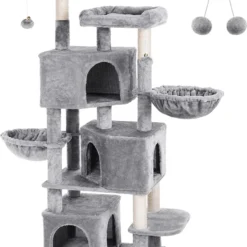 A.T. Shop Kattenboom Groot, Met 3 Kattengrotten, 164 Cm Kattenboom, Lichtgrijs