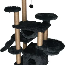 Topmast Krabpaal Fluffy Paris – Zwart – 164 X 65 X 144 Cm – Krabpaal Voor Grote Katten En Zware Katten – Met Kattenhuis En Hangmat – Stevig Sisal Touw