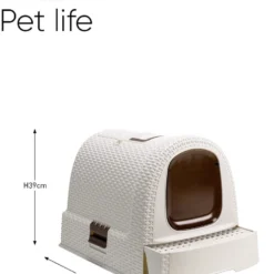 Kattenbak CURVER – Gesloten Kattenbak – Uitneembaar Onderste Compartiment Voor Eenvoudige Reiniging – Inclusief Kattenbakschepje En Vloermat – 51 X 39 X 39 Cm – Wit