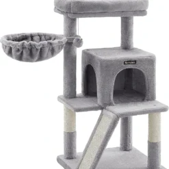 FEANDREA Cat Tree, Small Cat Tower With Widened Perch For Large Cats Indoor, Kittens, 37.8-Inch Multi-Level Cat Condo With Scratching Posts And Ramp, 2-Door Cat Cave, Cat Basket PCT51W