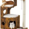 Acaza – Katten Krabpaal – Krabpalen Hout – Kattenboom 88 Cm – Bruin/ Wit