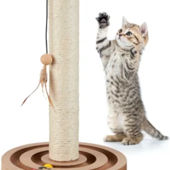 Relaxdays Krabpaal Met Speelbal – 45 X 30 Cm – Kattenkrabpaal – Met Speelveer – Sisaltouw