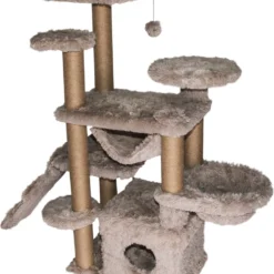 Topmast Krabpaal Fluffy Paris – Beige – 164 X 65 X 144 Cm – Krabpaal Voor Grote Katten En Zware Katten – Met Kattenhuis En Hangmat – Stevig Sisal Touw