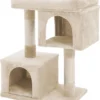 Krabpaal Met Groot Platform En 2 Pluche Grotten Speelhuis, Klimboom Voor Katten Beige PCT61M